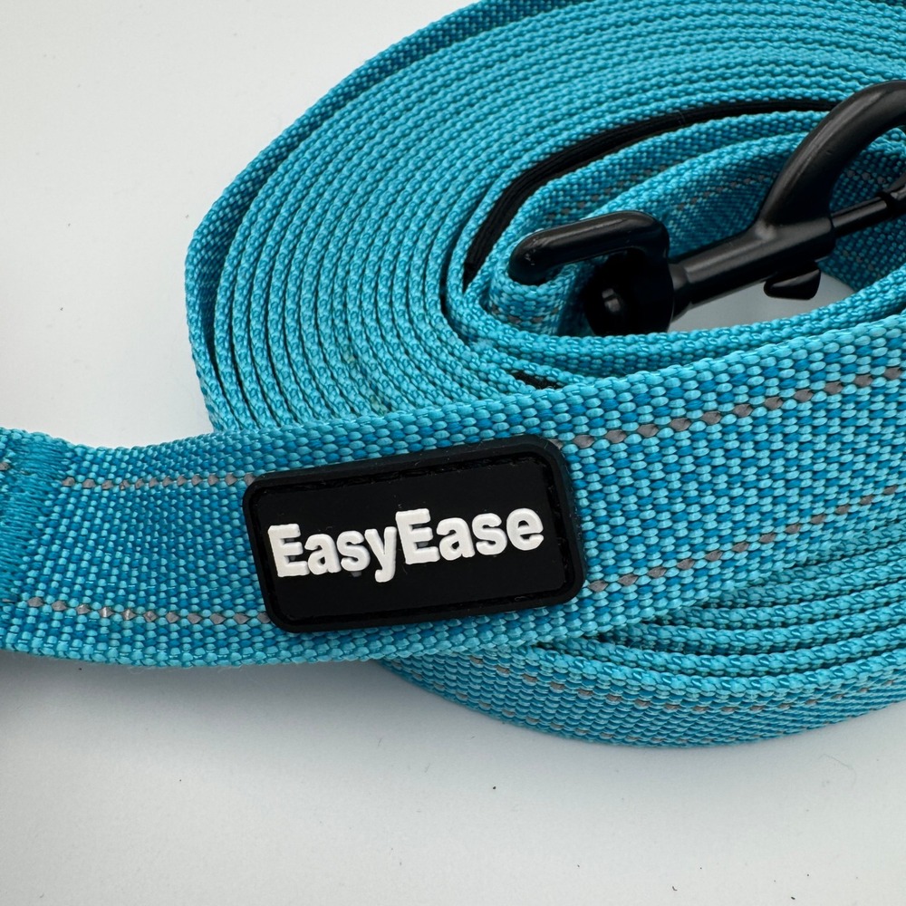 EasyEase 20ft Long Dog Training Lead Teal Blue Reflective Padded Handle 237 Inch - Picture 2 of 5